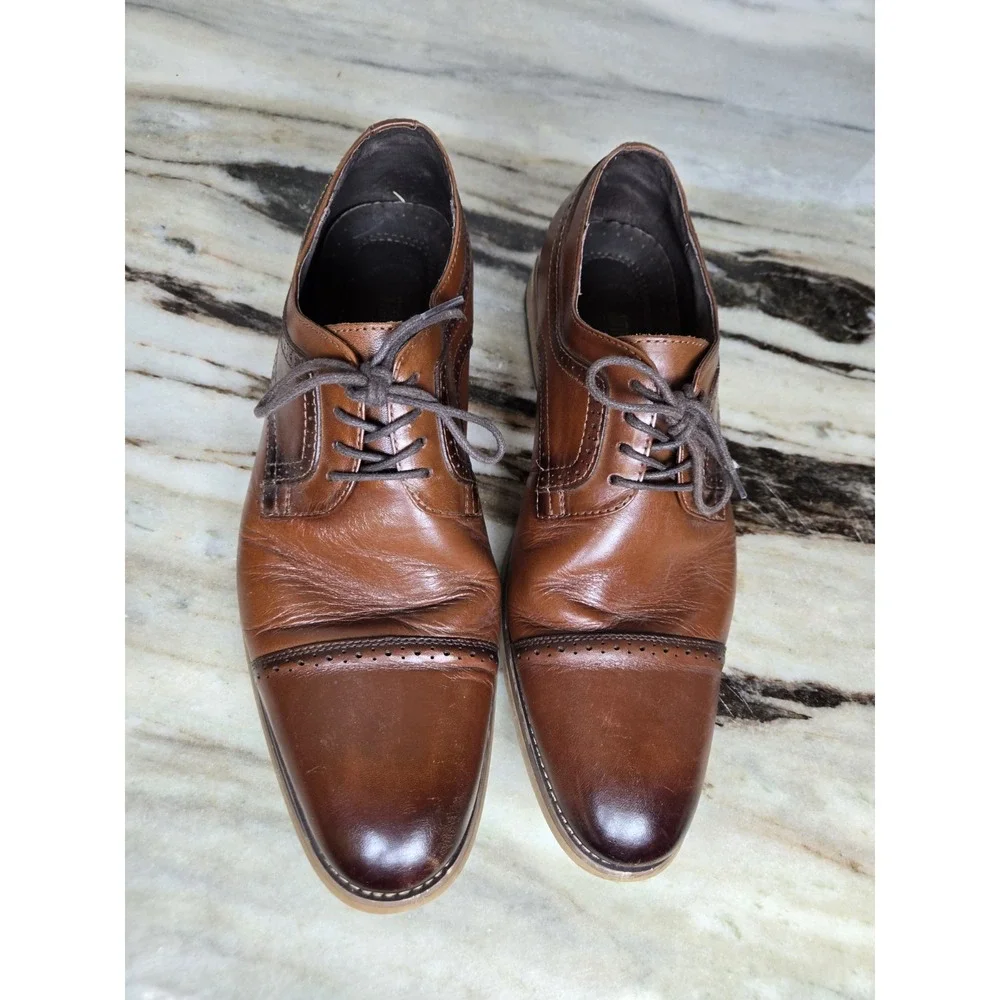 Stacy Adams‎ Dickinson Cap Toe Oxford Brown Leather Dress Shoes Men's 10M